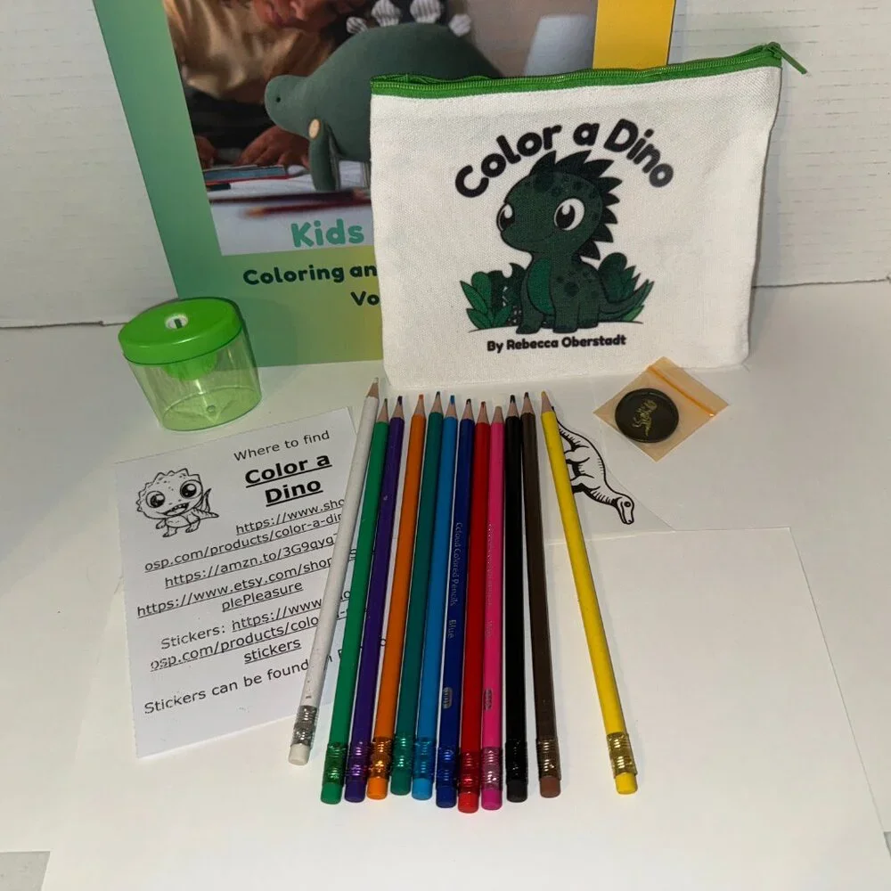 Green Color a Dino Zippered Pencil Pouch